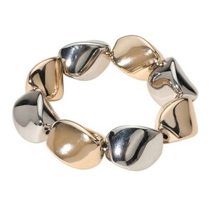 Gold & Silver Pebble Ball Beaded Stretch Metal Bracelet Casual Simple